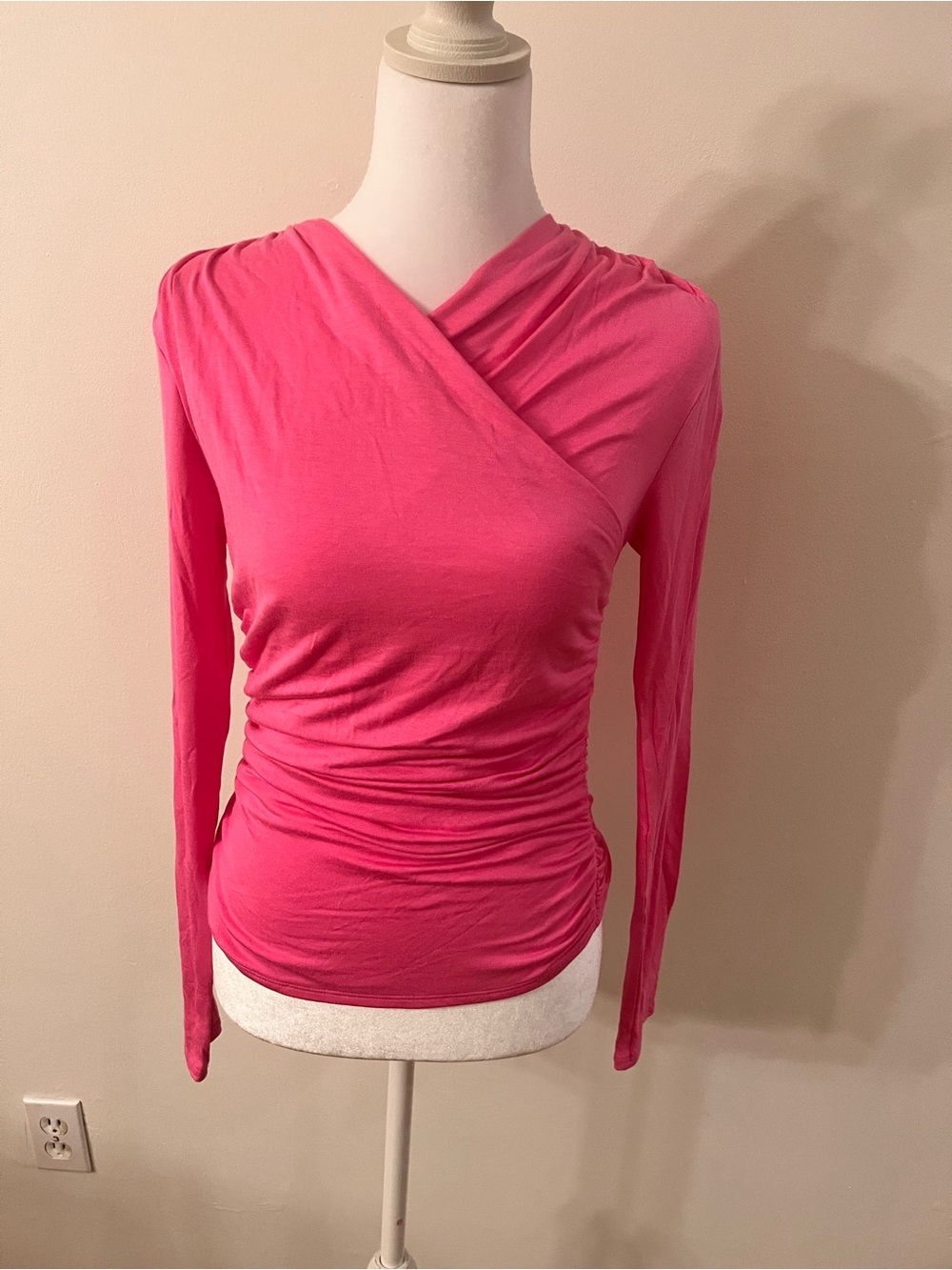 Women's Hot Pink Long-Sleeve Surplice Wrap Top